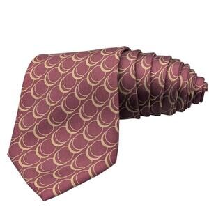 Valentino Silk Tie Mens Geometric Burgundy‎ Gold Italy Classic Formal 57"x3.25"